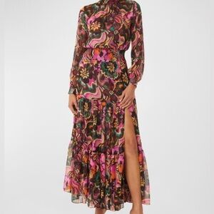 Misa Los Angeles Pink and Red Pleated Wrap Dress